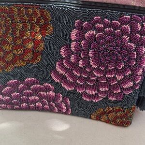 Antik Kraft Pink and Red Beaded Cosmetic Bag